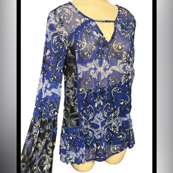 INC International Concepts Blue and White Patterned Blouse - Picture 11 of 12